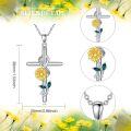 wholesale 925 Sterling Silver Sunflower & Butterfly Cross Pendant Necklaces for Women - I Love You Religious Gifts for Mothers and Daughters-0-1