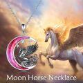 wholesale 925 Sterling Silver Pink Moonstone Pegasus Pendant Necklace with Chain s for Women-0-1