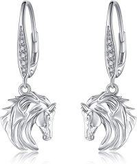 wholesale 925 Sterling Silver Horse Head Shape Pendant Hoop Earrings for Women Gift Ideas-white horse