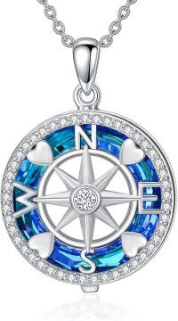 wholesale Sterling Silver Mustard Seed Compass Nurse Pendant Necklace w Birthstone Animal Jewelry Gift for Women-compass
