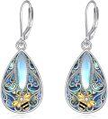 wholesale 925 Sterling Silver Blue Abalone Shell Bee Filigree Teardrop Dangle Leverback Earrings-0-0