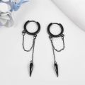 wholesale 925 Sterling Silver Black Hoop Earrings with Chain and Spike Pendant for Men Women Unique  Idea-0-4
