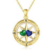 wholesale 925 Sterling Silver Compass Pendant with Birthstones for Women-05-09-May-Sept