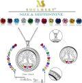 wholesale S925 Sterling Silver Tree of Life Floating Locket Necklace with DIY Birthstones Set, Glass Pendant for Family Connection, Gift Box Included-0-4