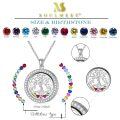 wholesale S925 Sterling Silver Tree of Life Floating Locket Necklace with DIY Birthstones Set, Glass Pendant for Family Connection, Gift Box Included-0-4