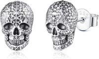 wholesale 925 Sterling Silver Gothic Skull Stud Earrings for Women and Moms-Silver Skull