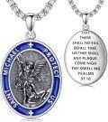 wholesale 925 Sterling Silver &  St Michael's Guardian Angel Medal Pendant with Blue Enamel and Psalm 91:10 Inscription - Catholic Protection  for Men/Women-0-0