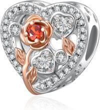 wholesale 925 Sterling Silver Rose Bead Birthstone Charm Bracelet for Mother s Day Wedding Birthday Gifts for Women-01 Jan - Garnet