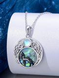 wholesale 925 Sterling Silver Abalone Shell Howling Wolf Triple Moon Goddess Pendant Necklace-0-2