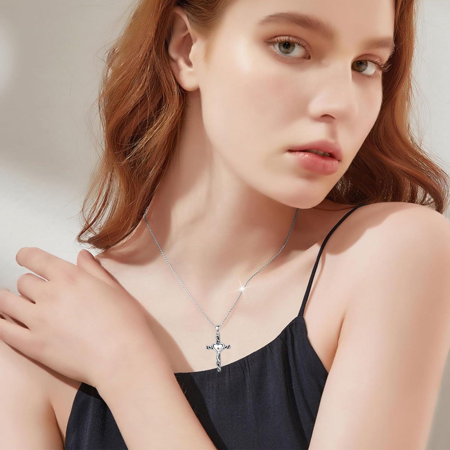 925 Sterling Silver Heart-Shaped Mustard Seed Cross Pendant Necklace with Faith Hope Love Inscription - Christian Faith  for Women and Moms-0-1