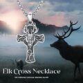 wholesale 925 Sterling Silver &  Antlered Deer Head Cross Pendant Necklace-0-4