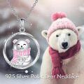 wholesale 925 Sterling Silver Pink Scarf Polar Bear Heart Charm Pendant Necklace for Women Girls Gifts Jewelry Accessories 45cm Chain Length-0-2