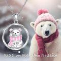 wholesale 925 Sterling Silver Cute Bear Pendant Necklace With Pink Scarf And Heart Charm-0-2