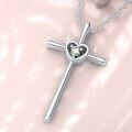 wholesale 925 Sterling Silver Heart-Shaped Cubic Zirconia Cross Pendant Necklace for Women-0-2