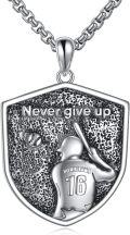 wholesale 925 Sterling Silver Baseball Player Pendant Necklace with Never Give Up Motivational Message and Customizable Name & Number - Sports s for Men/Women-0-0