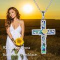 wholesale 925 Sterling Silver Sunflower Inlay Abalone Shell Cross Pendant Necklace for Women Girls Religious Christian s 46cm Chain Length-0-5