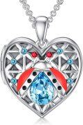 wholesale 925 Sterling Silver 925 Blue Crystal Red Enamel Heart Locket Pendant Necklace for Women and Girls-0-0