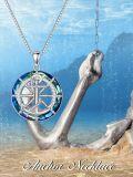 wholesale 925 Sterling Silver Blue Crystal Anchor Compass Pendant Necklace for Women & Men - 18 Chain + Extender-0-1
