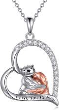 wholesale 925 Sterling Silver Love You Forever Otter & Bear Heart Pendant Necklace for Women-0-0