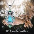 wholesale 925 Sterling Silver Turquoise and Green Enamel Owl Pendant Necklace for Women-0-5