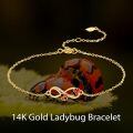 wholesale 14k Gold Infinity Ladybug Bracelet With Red Enamel Crystal Chain For Women-0-2