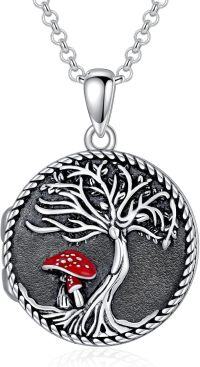 wholesale 925 Sterling Silver Round Picture Locket Necklace Holds 2 Photos Jewelry Gift-Tree of Life Mushroom Locket+Photo+Text-Tree of Life Mushroom Locket Only