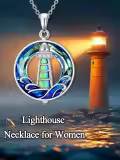 TOUPOP Sterling Silver Crystal Lighthouse Pendant Wave Necklace-0-1