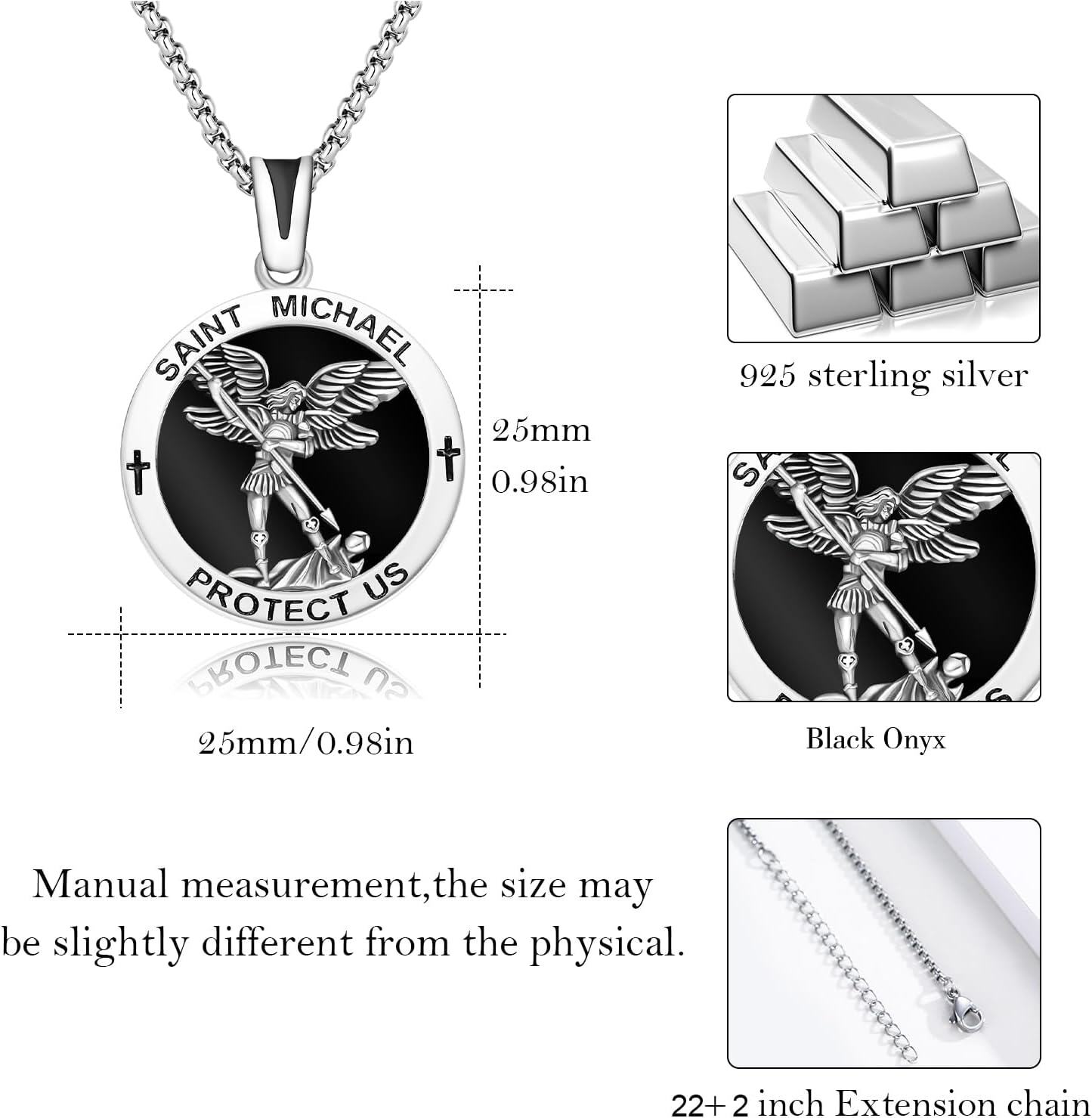 Sterling Silver Catholic Medal Necklace St Michael Christopher Benedict Virgin Mary Amulet Pendant for Men Women-0-4