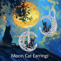 wholesale 925 Sterling Silver Black Cat on Moon with Stars Leverback Earrings-0-1