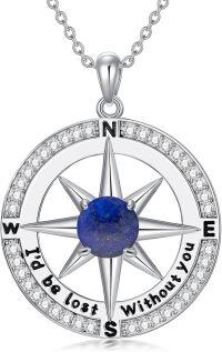 wholesale 925 Sterling Silver Lapis Lazuli Compass Pendant Necklace I'd be lost without you Love Gift for Wife Girlfriend Her Anniversary Birthday-Lapis Lazuli
