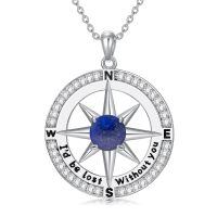 wholesale 925 Sterling Silver Lapis Lazuli Compass Pendant Necklace I'd be lost without you Love Gift for Wife Girlfriend Her Anniversary Birthday-Lapis Lazuli