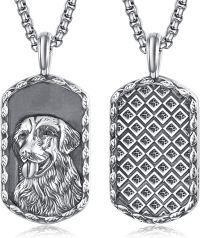 wholesale 925 Sterling Silver Dog Head & Paw Print Memorial Pendant on 24 Rolo Chain-Golden Retriever