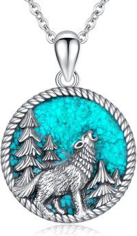 wholesale 925 Sterling Silver Turquoise Howling Wolf Pendant Necklace for Men & Women-Turquoise