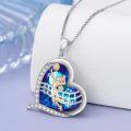 wholesale 925 Sterling Silver Blue Crystal Heart-Shaped Volleyball Sports Pendant Necklace-0-3