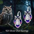 wholesale 925 Sterling Silver Gold-Plated Blue Purple Enamel Owl Stud Earrings for Women Girls  48x36mm-0-1