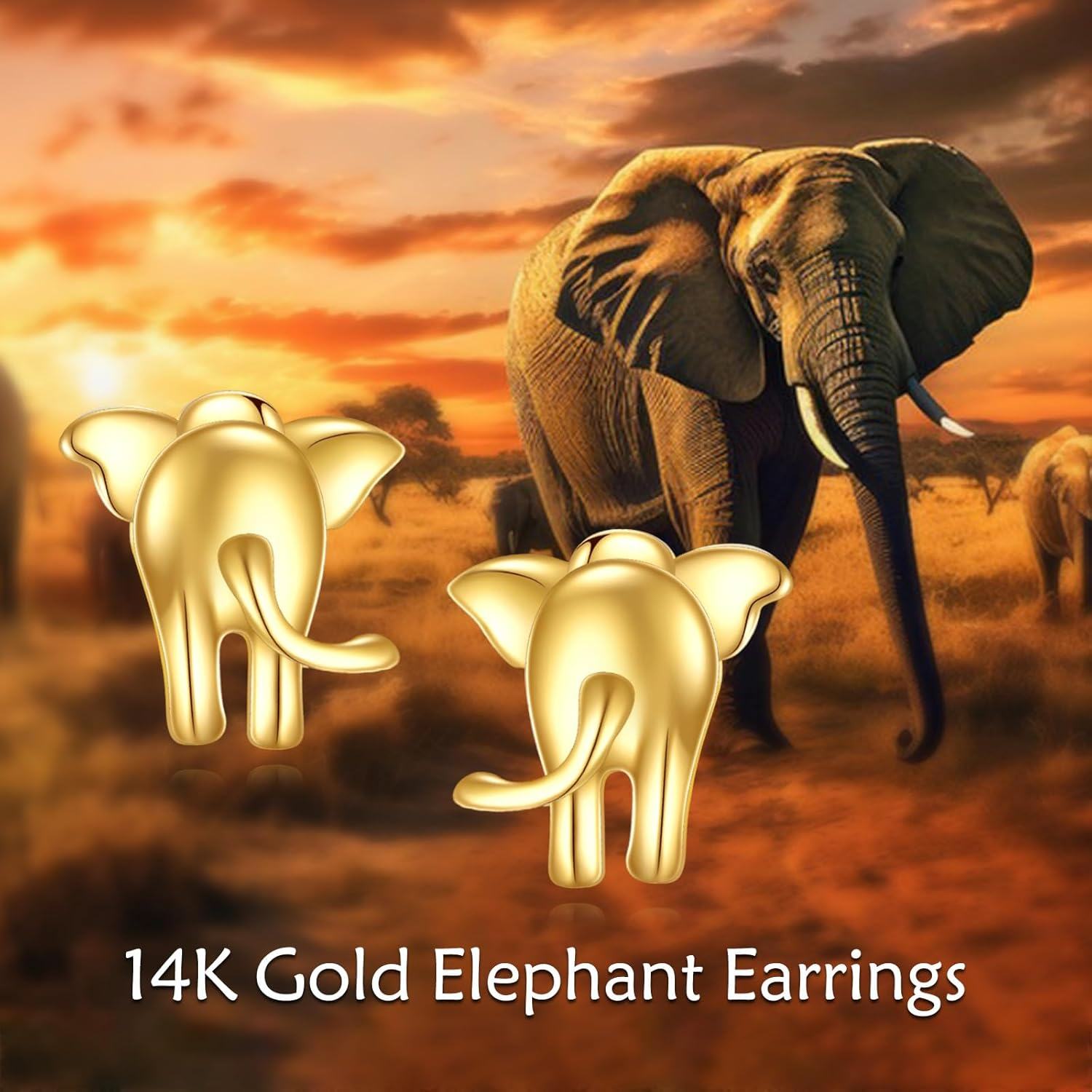 wholesale 14K Gold Elephant Stud Earrings 14K Gold Minimalist Animal for Her-0-5