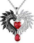 wholesale 925 Sterling Silver Heart Pendant with Wings and Red Stone Necklaces for Women Gothic Style Jewelry-0-0