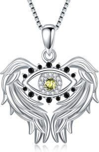wholesale TOUPOP Evil Eye Necklace For Women Sterling Silver Angel Wings Protection Pendant Necklace With August Birthstone Peridot Amulet Jewelry Gifts For Her Women Birthday Graduation -undefined