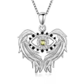 TOUPOP Sterling Silver Peridot Angel Wings Protection Pendant Necklace-0-0