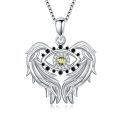 TOUPOP Sterling Silver Peridot Angel Wings Protection Pendant Necklace-0-0