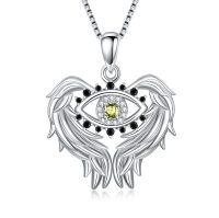 TOUPOP Sterling Silver Peridot Angel Wings Protection Pendant Necklace-undefined
