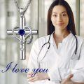 wholesale 925 Sterling Silver Metal Stone Stethoscope Cross Pendant Necklace for Nurse Doctor Graduation Gift-0-4