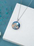 TOUPOP Sterling Silver Blue Crystal Sunflower Leaf Pendant Necklace-0-3