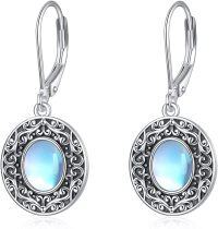 wholesale 925 Sterling Silver Moonstone Leverback Dangle Drop Filigree Earrings for Women-Moonstone Oval
