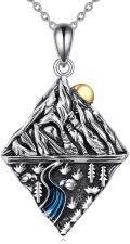 wholesale 925 Sterling Silver Cubic Zirconia-Shaped Mountain & River Forest Stone Pendant Necklace-0-0