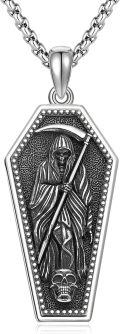 wholesale 925 Sterling Silver Grim Reaper Coffin Pendant Necklaces Gothic Mens s for Him-0-0