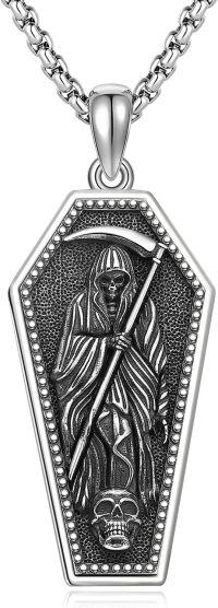wholesale 925 Sterling Silver Grim Reaper Coffin Pendant Necklaces Gothic Mens s for Him-C