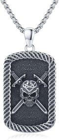 wholesale 925 Sterling Silver Blackened Gothic Skull Crossed Axes Pendant Necklace for Men Women Halloween s-0-0