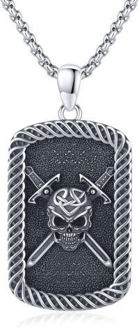 wholesale 925 Sterling Silver Blackened Gothic Skull Crossed Axes Pendant Necklace for Men Women Halloween s-Skull Sword