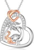 wholesale 925 Sterling Silver Heart Pendant Necklace - Mother's Day Gift for Mom Mama Bear and Dinosaurs Family Jewelry-0-16